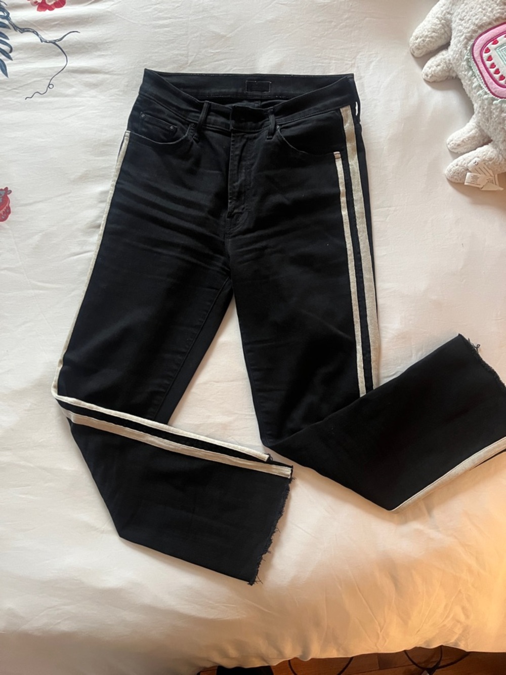 MOTHER Black Jeans Ankle with White Side Stripes